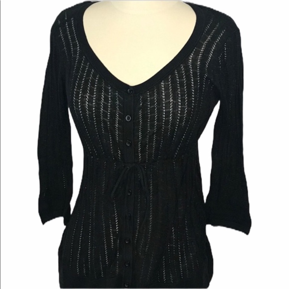 DKNY Jeans Petite Black Pointelle Sweater